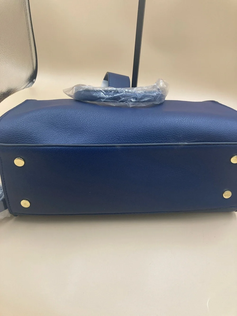 Structured Vegan Navy Satchel with Tassel Accent